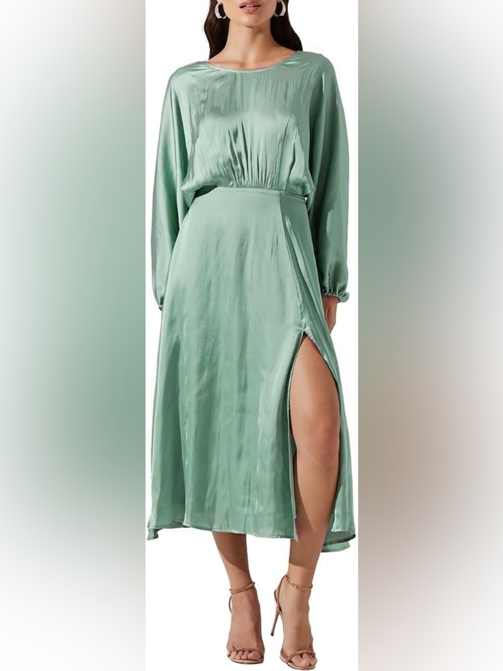NWOT ASTR the Label Marin Satin Dolman Sleeve Midi Dress Sage Size M - Picture 5 of 10